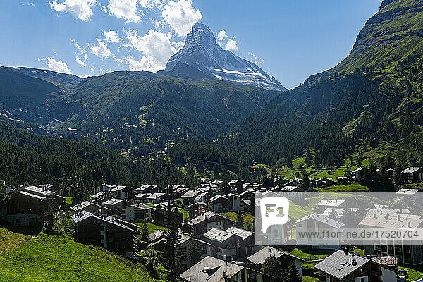 The Matterhorn  behind Zermatt  Valais  Swiss Alps  Switzerland  Europe