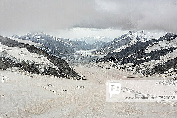 View over the Aletsch Glacier from the Jungfraujoch  Bernese Alps  Switzerland  Europe