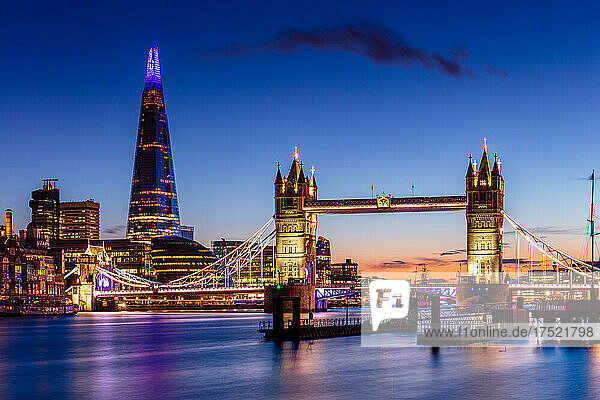 Tower Bridge and The Shard at sunset  London  England  United Kingdom  Europe