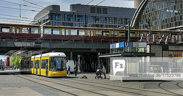 Straßenbahnen des öffentlichen Nahverkehr am Alexanderplatz  Berlin  Deutschland  Europa