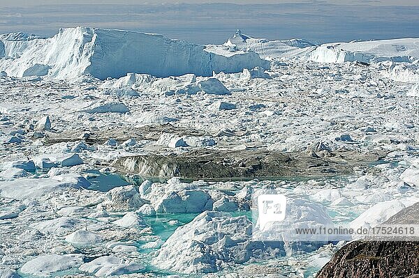 Aussicht über den weiten Eisfjord  Bucht  Sermermuit  Ilulissat  Arktis  Nordamerika  Grönland  Dänemark  Nordamerika