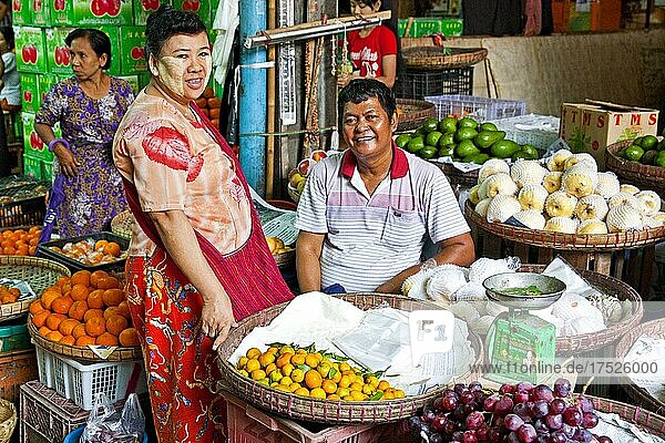 Fruit stall  vegetable market Thiri Mingaleay  Yangoon  Myanmar  Yangoon  Myanmar  Asia