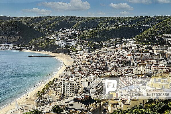 Beautiful cityscape of Sesimbra by Atlantic Ocean  Setubal District  Portugal  Europe