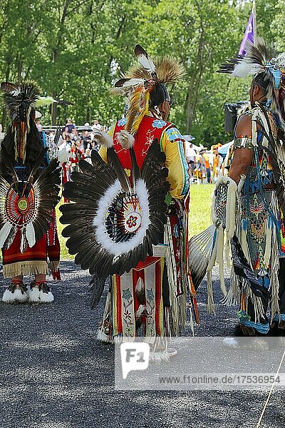 Native Americans with colorful dress at a Pow Wow  Province of Quebec  Canada  North America
