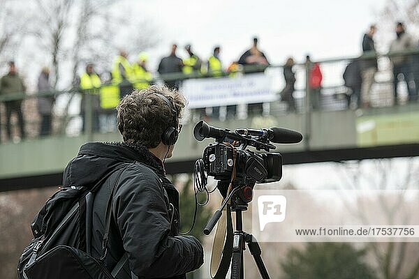 Cameraman at a demo  Stuttgart  Baden-Württemberg  Germany  Europe