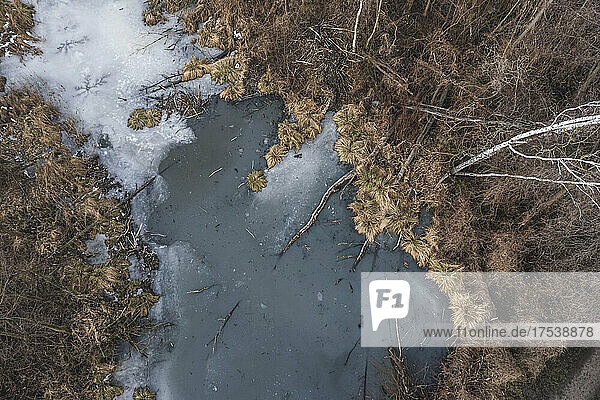 Drone view of frozen river