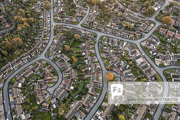 UK  England  Whittington  Aerial townscape with interconnected roads