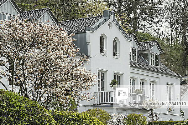 Germany  Hamburg  Facade of white painted villa in Othmarschen