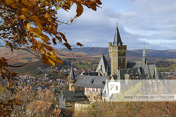Germany  Saxony-Anhalt  Wernigerode  Exterior of Wernigerode Castle in autumn