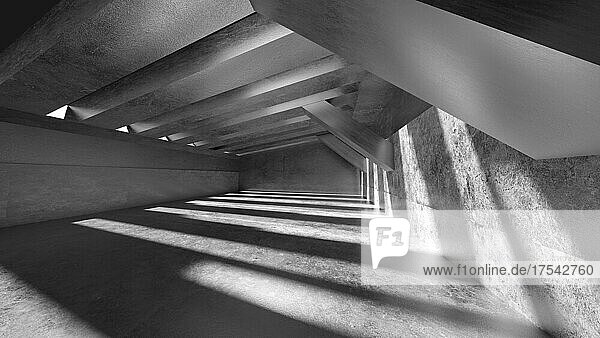 Three dimensional render of empty concrete corridor