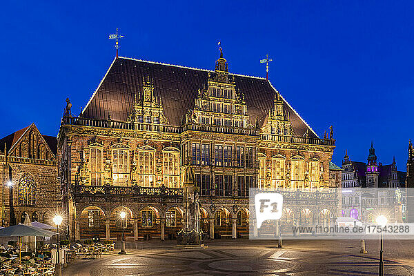 Germany  Bremen  Facade of Bremen City Hall at night