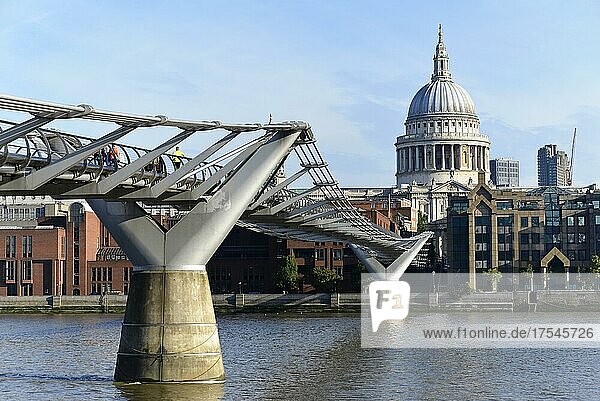 Millennium Bridge and St Paul's Cathedral in London  England  United Kingdom  Europe