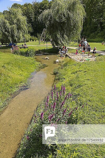 Lauterach Biosphere Information Centre  water as a habitat  natural landscape on the Lauter  river  tributary of the Great Lauter  flowing water  leisure  people  children  Lauterach  Baden-Württemberg  Germany  Europe