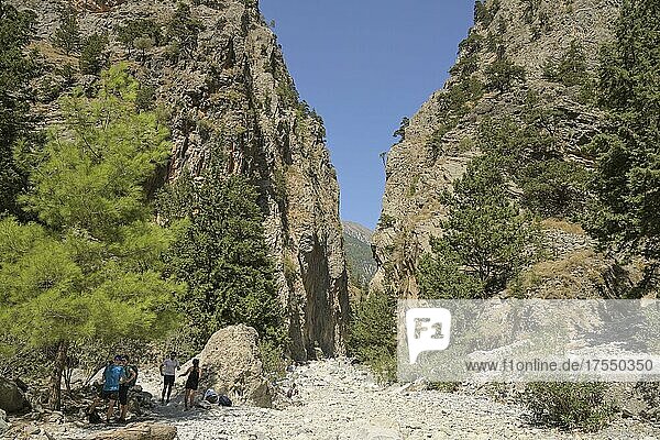 Hiking trail  middle of the three narrows Iron Gates Portes  Samaria Gorge  Crete  Greece  Europe