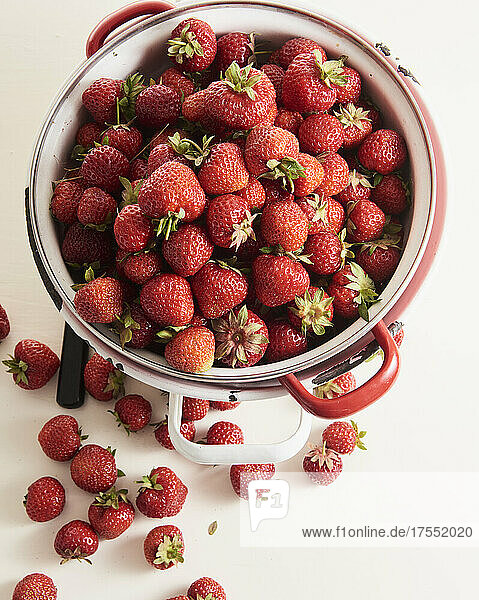 Fresh strawberries in a pot