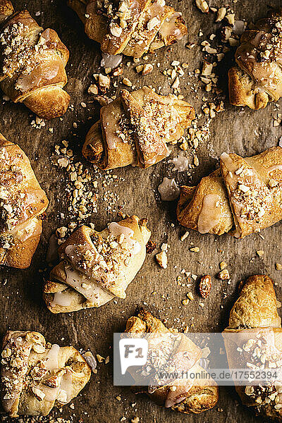 Croissants with nuts and almonds