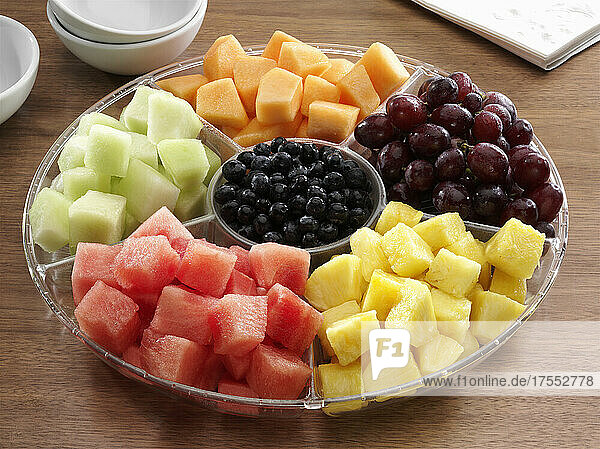 Assortment of fresh fruit on a serving tray