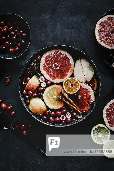 Christmas punch with cranberry  apple  cinnamon  orange and grapefruit