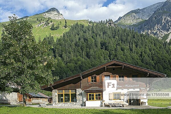 Cheese dairy in the alpine village of Eng  with the Gumpenspitze behind  Tyrol  Austria  Europe