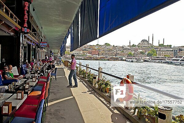 restaurant mile in the basement of the Galata Bridge  Istanbul  Turkey  Asia