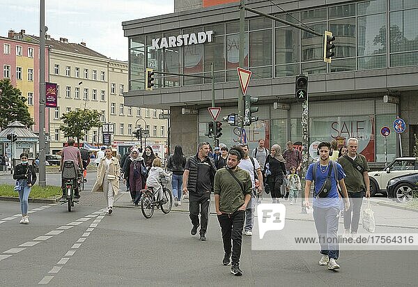 Passers-by  street scene in Corona times in Kreuzberg  Hermannplatz  Kreuzberg  Berlin  Germany  Europe