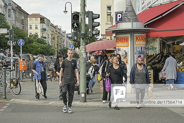 Passers-by  street scene in Corona times in Neukölln  Karl-Marx-Straße  Neukölln  Berlin  Germany  Europe