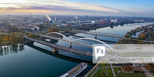 Bridges Bridge over Rhine River between Germany and France Aerial Panorama in Kehl  Germany  Europe