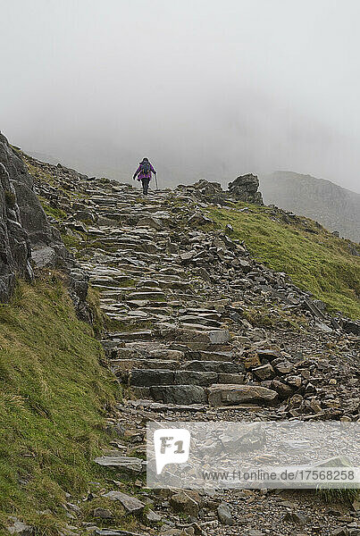 Wanderer in Snowdonia National Park  Gwynedd  Wales  Vereinigtes Königreich  Europa