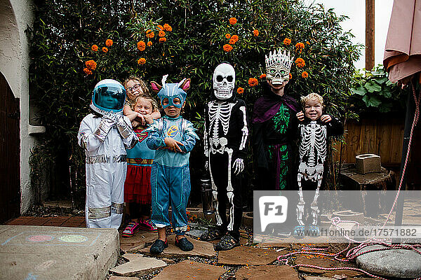 Group of Children in Costume Posing for Halloween in San Diego