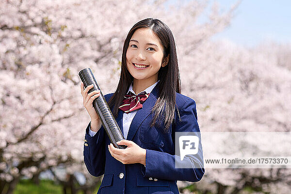 Japanese High School Girl Graduating