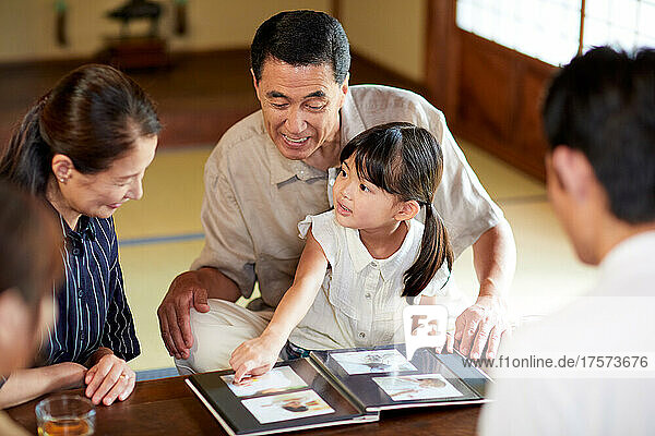 Smiling Three-Generations Japanese Family
