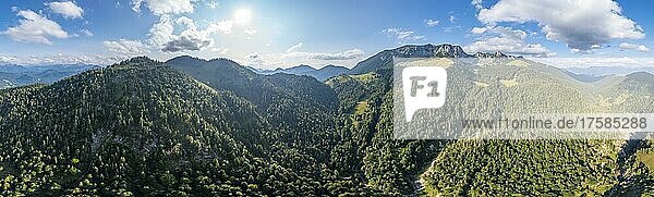 Aerial view  Benediktenwand  mountains and landscape  Bavarian foothills of the Alps  Bavaria  Germany  Europe