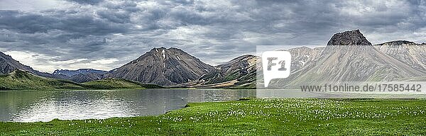 Lake  landscape with mountains at the F-208  Icelandic Highlands  Iceland  Europe