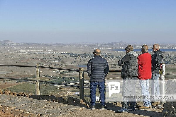 Visitors on the viewpoint Mount Bental  view to Syria  Golan Heights  Israel  Asia