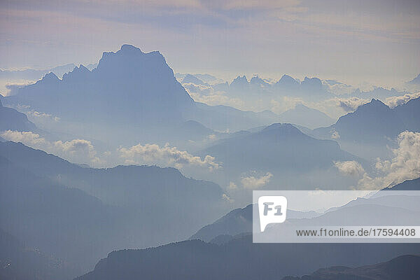 Scenic view of Dolomites amidst clouds seen from Piz Boe at sunrise  Trentino-alto Adige  Italy