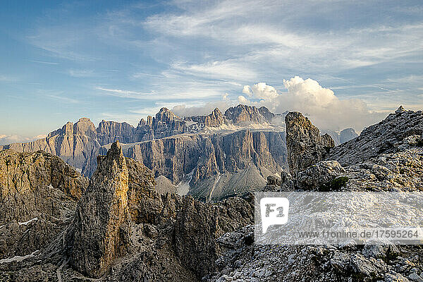Italy  South Tyrol  Scenic view of Sella Group massif in summer