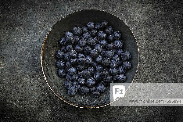 Studio shot of bowl of fresh blueberries
