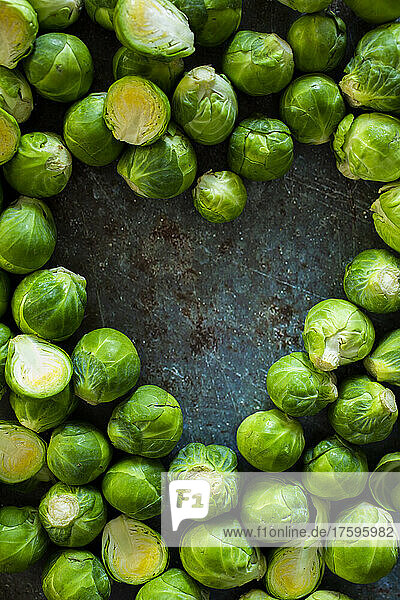 Halved Brussels sprouts arranged into shape of heart