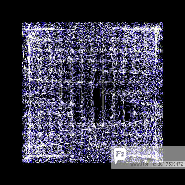 Three dimensional wireframe render of sound waves creating square shape