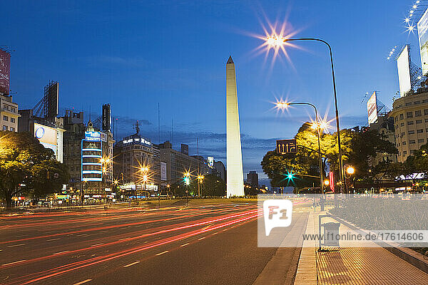 Avenue 9 de Julio and the Obelisk at Plaza de la Republica at Night; Buenos Aires  Argentina