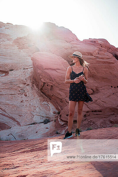 A woman explores Valley of Fire State Park.