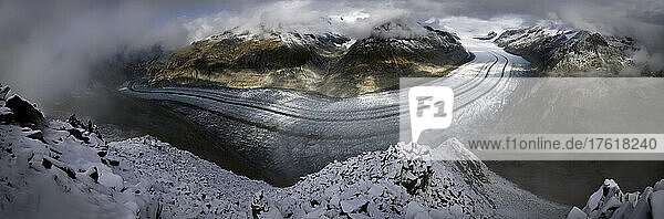Panorama of the Aletsch Glacier in Switzerland.; Aletsch Glacier  Fiesch  Switzerland.