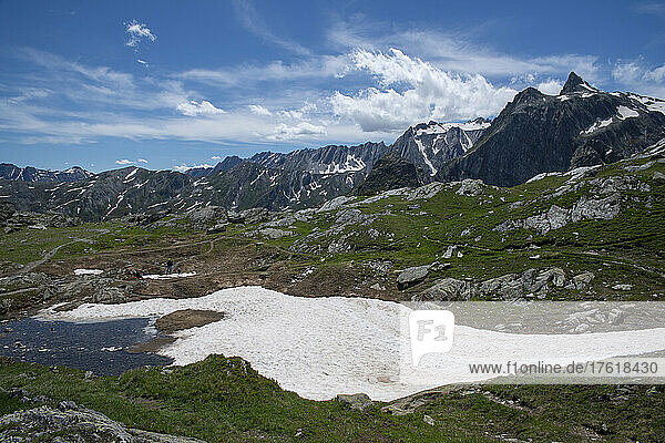 Small glacier at the Bernardino Pass  a high mountain pass in the Swiss Alps; Switzerland