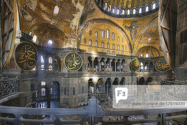 Hagia Sophia  built as a church in the 6th century  used as a mosque from 1453  a museum from 1935 until 2020 and now a mosque again. Haghia Sophia is part of the Historic Areas of Istanbul  a UNESCO World Heritage Site; Istanbul  Istanbul Province  Turkey
