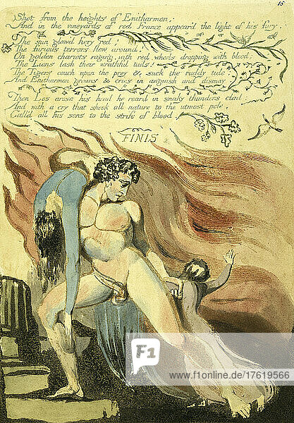 Geschossen von den Höhen von Enitharmon..... Aus Europa eine Prophezeiung  erstmals veröffentlicht 1794. Von dem englischen Dichter und Künstler William Blake  1757 - 1827.