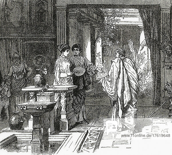 Innenansicht eines Hauses im alten Rom. Aus Cassell's Illustrated Universal History  veröffentlicht 1883.