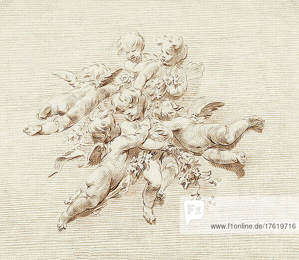 Eine Gruppe von Engeln. Nach einem Werk des 18. Jahrhunderts von Jacob de Wit.