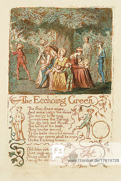 Illustration für The Echoing Green  aus Songs of Innocence  erstmals veröffentlicht 1799 vom englischen Dichter und Künstler William Blake  1757 - 1827.