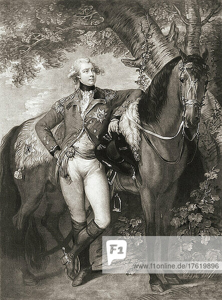 King George IV  as the Prince of Wales. King George IV  1762 - 1830  King of the United Kingdom of Great Britain and Ireland and King of Hanover. After a painting by Thomas Gainsborough.
