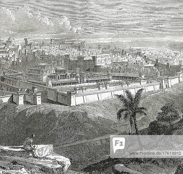 Jerusalem in the time of Jesus Christ  showing the Temple as restored by Herod the Great. From Cassell's Illustrated Universal History  published 1883.